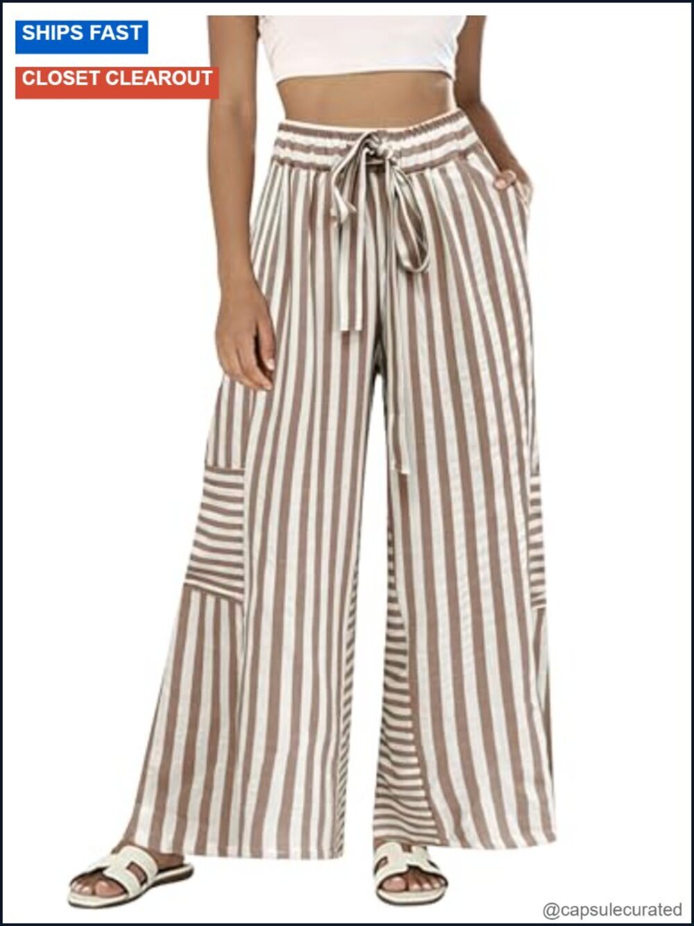 Striped Wide Leg Palazzo Pants with Pockets Drawstring Waist